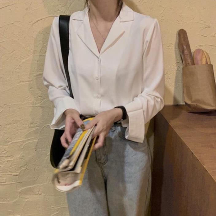 Áo Sơ Mi Nữ Tay Dài, Sơ Mi Form Rộng Oversize Phong Cách Vintage Màu Trơn Cơ Bản Đi Chơi Đi Làm Đều Thích Hợp.