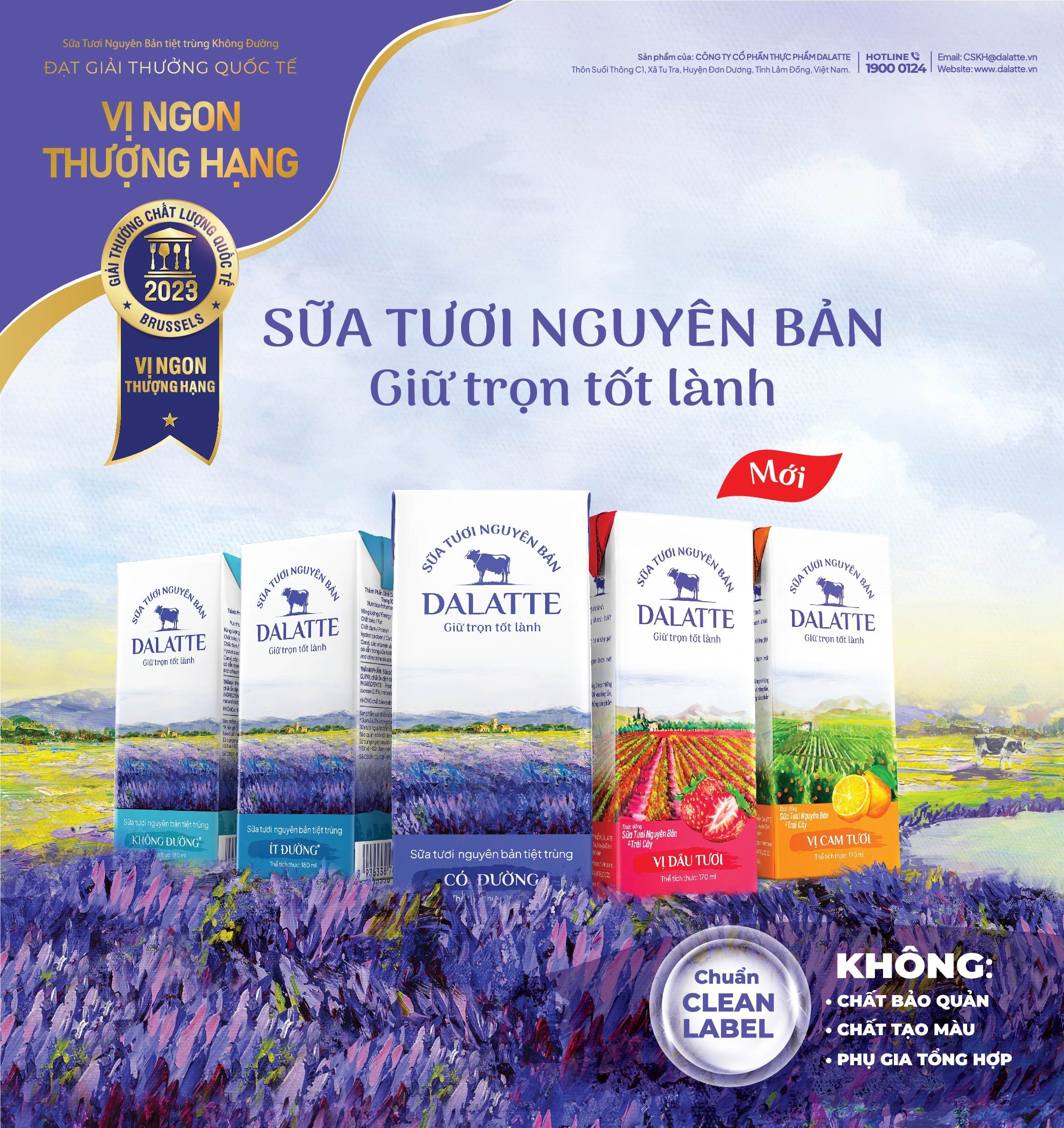 Thùng 48 hộp DALATTE 170ml SỮA TƯƠI NGUYÊN BẢN tiệt trùng - Vị