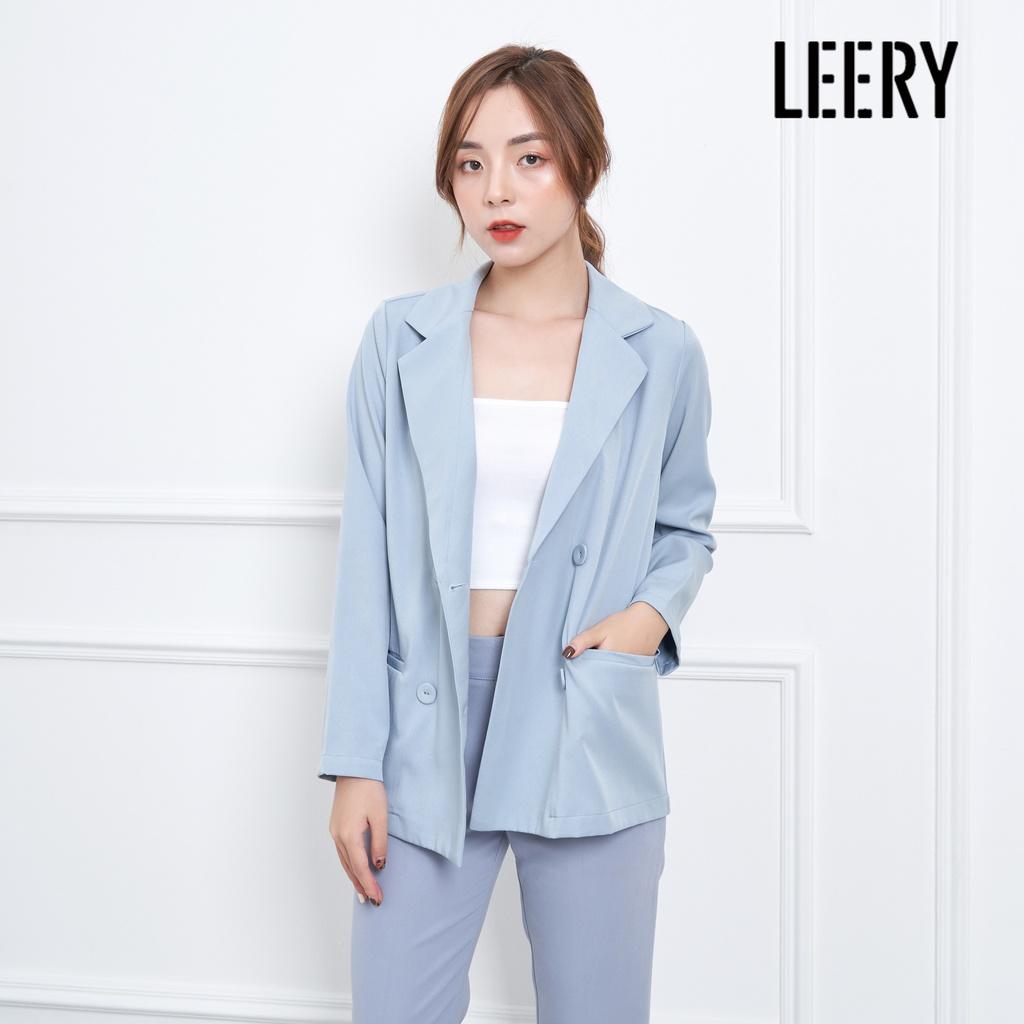 Áo vest nữ ,blazer 1 lớp, áo khoác ngoài màu xanh hàng thiết kế cao cấp LEERY VEST-02