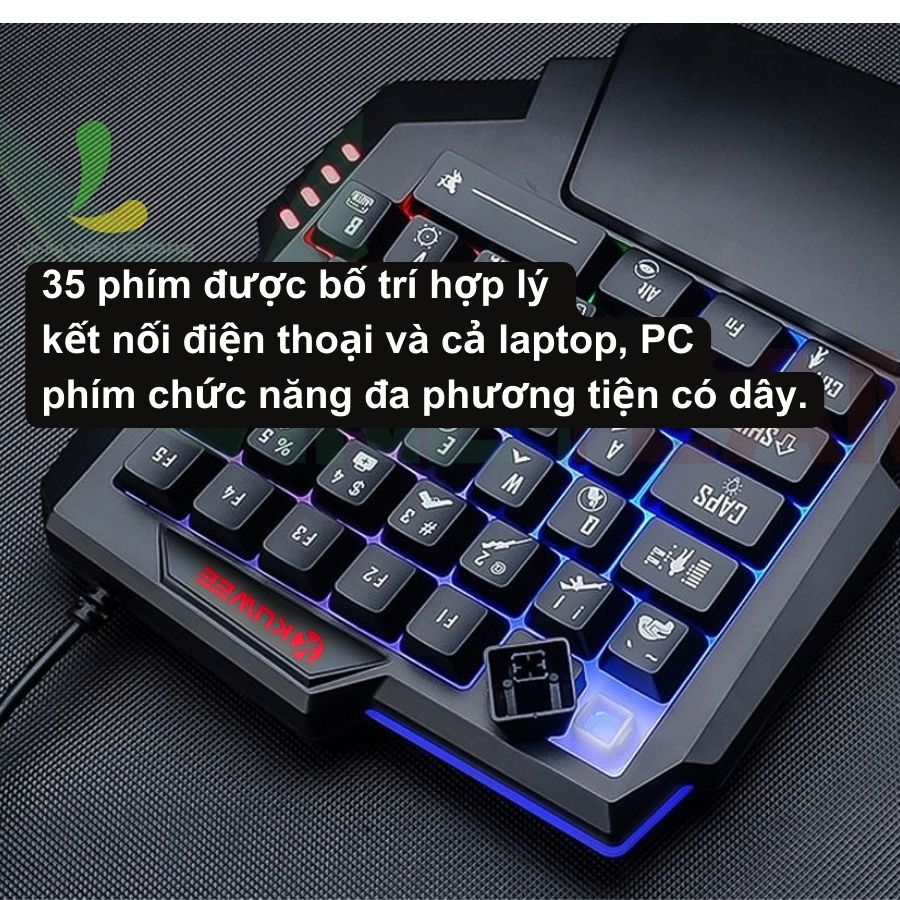 Bàn phím giả cơ một tay Kuwee K15 - Bàn phím gaming 35 phím hỗ trợ Chơi Game Pubg Mobile, Free Fire trên điện thoại, PC