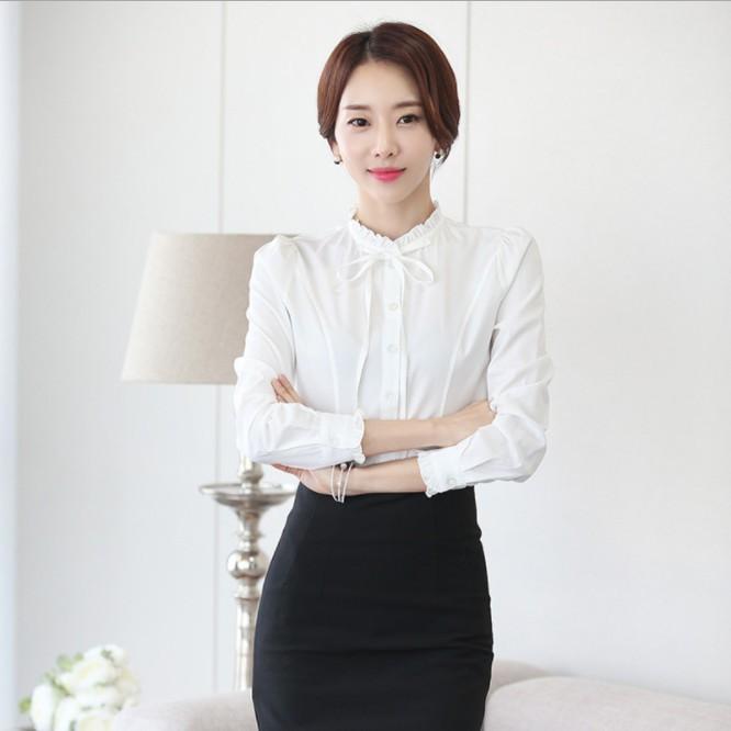 Áo sơ mi nữ thiết kế cổ trụ cột dây nữ tính SM26