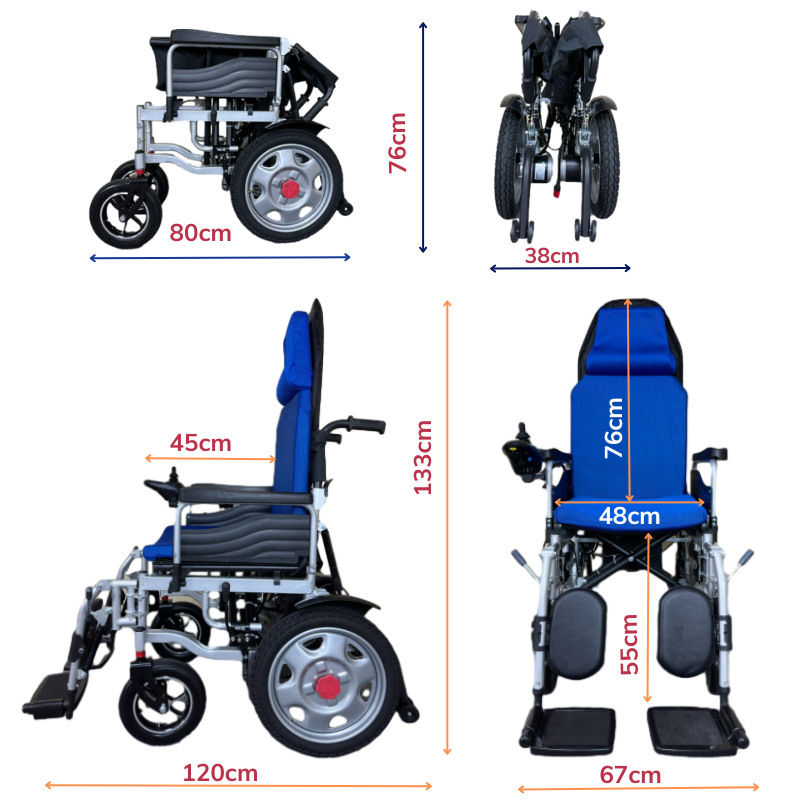 Xe lăn điện có chức năng ngả thành giường, dung lượng pin lớn, tay vịn đóng mở tự do, chống nghiêng, chống lật, chính hãng Nikita