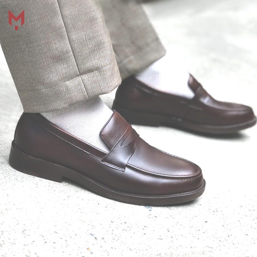 Giày lười nam da bò thời trang hàn quốc penny loafer mad brown yêu thích nhất