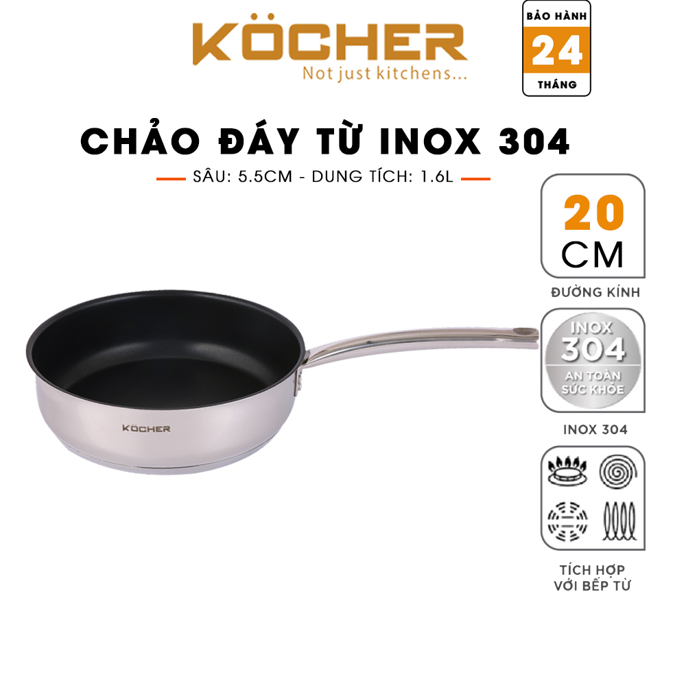 Chảo chống dính bếp từ lòng sâu cao cấp KOCHER size 20-24cm 5 lớp đáy