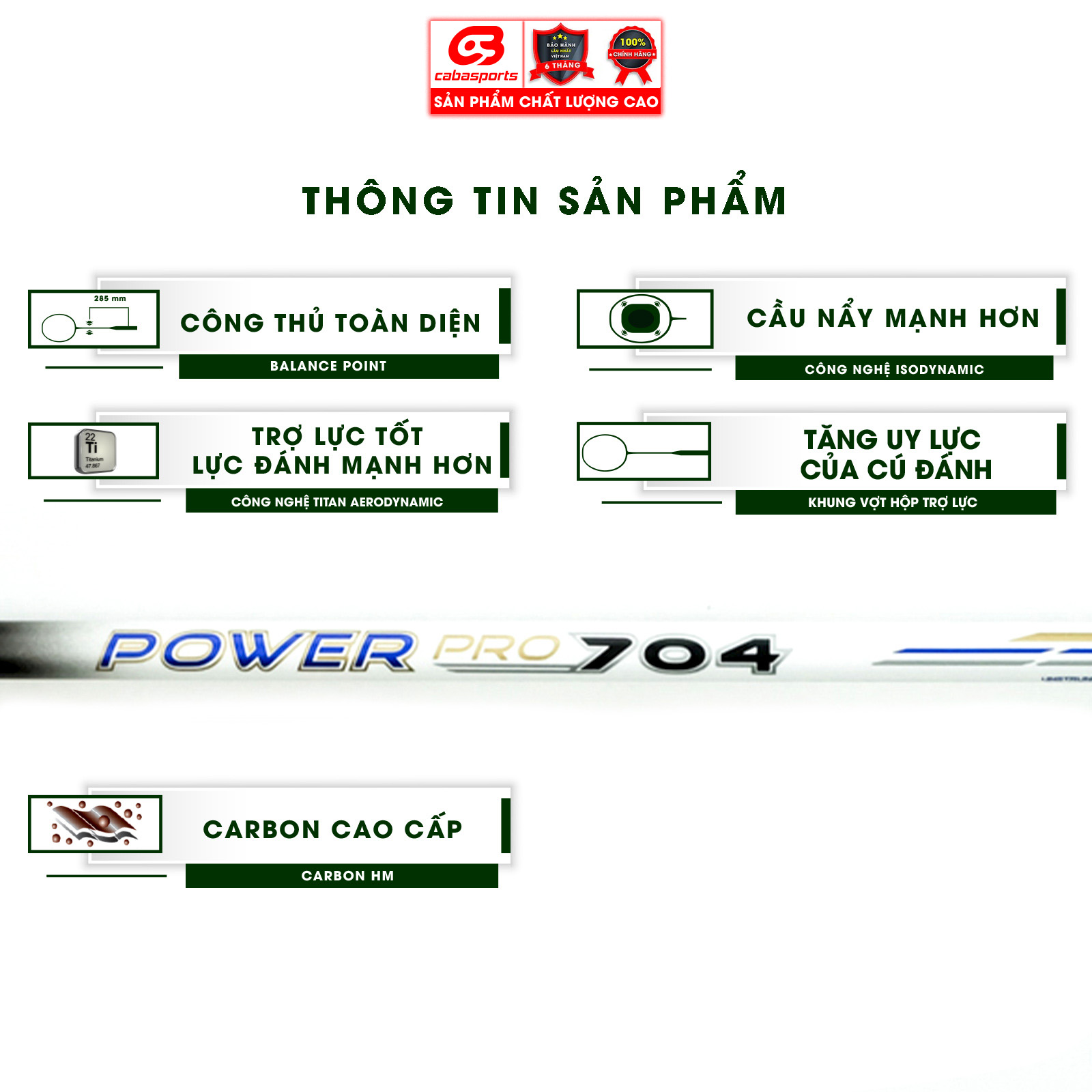 Vợt cầu lông giá rẻ chính hãng carbon công thủ toàn diện Prokennex POWER PRO 704