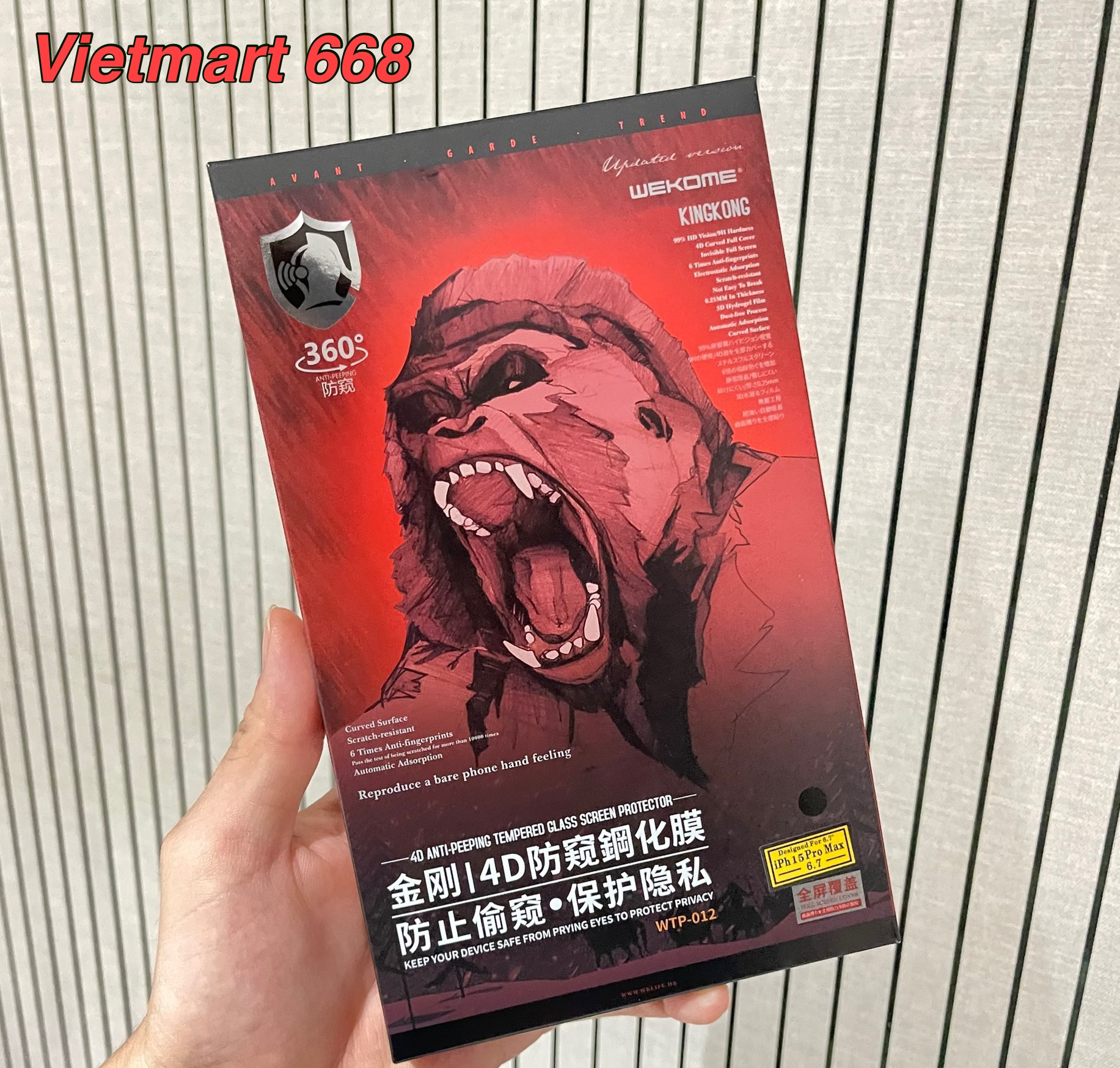 Kính Cường Lực Chống Nhìn Trộm KingKong Dành Cho iPhone – Full Hộp – Dán Full Màn – Hàng Chính Hãng – iPhone 15ProMax – 6,7