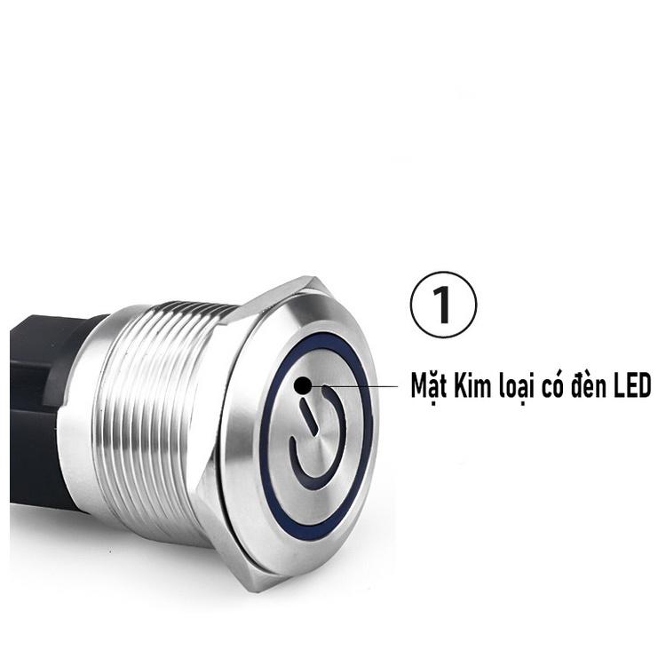 Nút nhấn công tắc Inox 22mm, Loại nhấn giữ Trạng thái có đèn LED (3-6V, 12-24V, 110-220V)