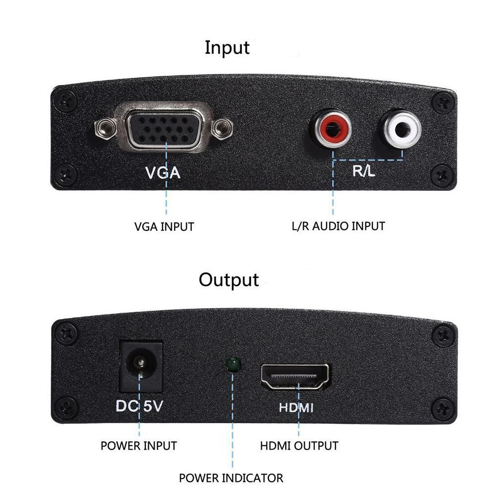 VGA to HDMI Converter Box 1080P Adapter with R/L Stereo Audio for PC HDTV