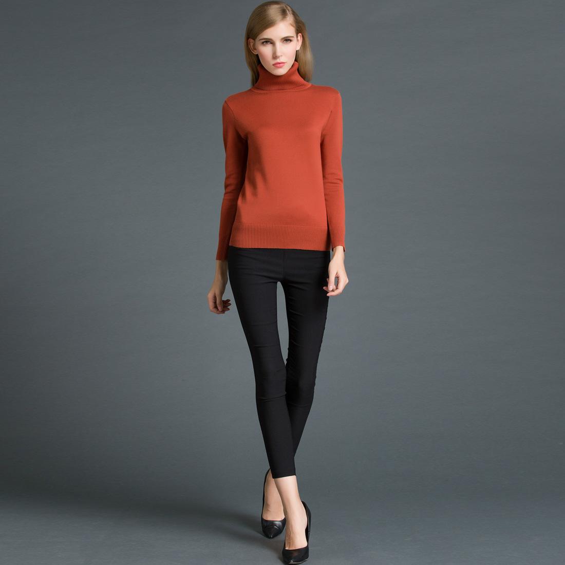 Fashion Winter Women Sweater Knitwear Turtle Neck Long Sleeves Ribbed Knitted Pullover Tops