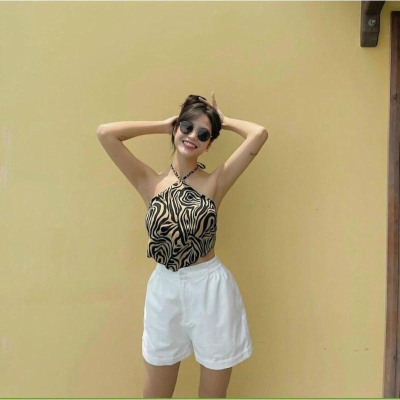 Set áo yếm vằn kèm short trắng