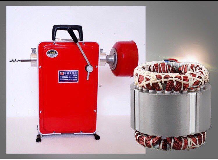 Máy thông tắc cống GQ100-1000w tặng kèm cuộn dây lò xo phi 16 dài 15m và 4m mét cuộn dây lò xo phi 8