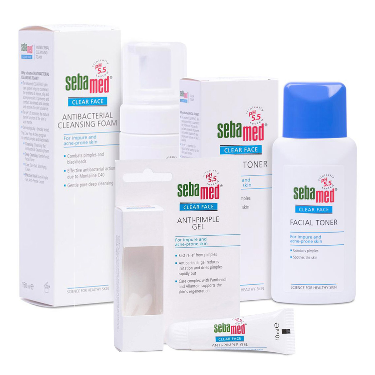 Combo 3 sản phẩm cơ bản cho da mụn, chữa mụn, mờ thâm, kháng viêm Sebamed từ Đức ( Sữa Rửa Mặt, Nước Hoa Hồng, Gel Ngừa Mụn)