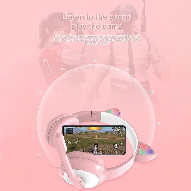 Tai Nghe Chụp Tai G19 Có Dây Hình Tai Mèo Kèm Mic RGB Cổng 3.5mm Cho PC Laptop