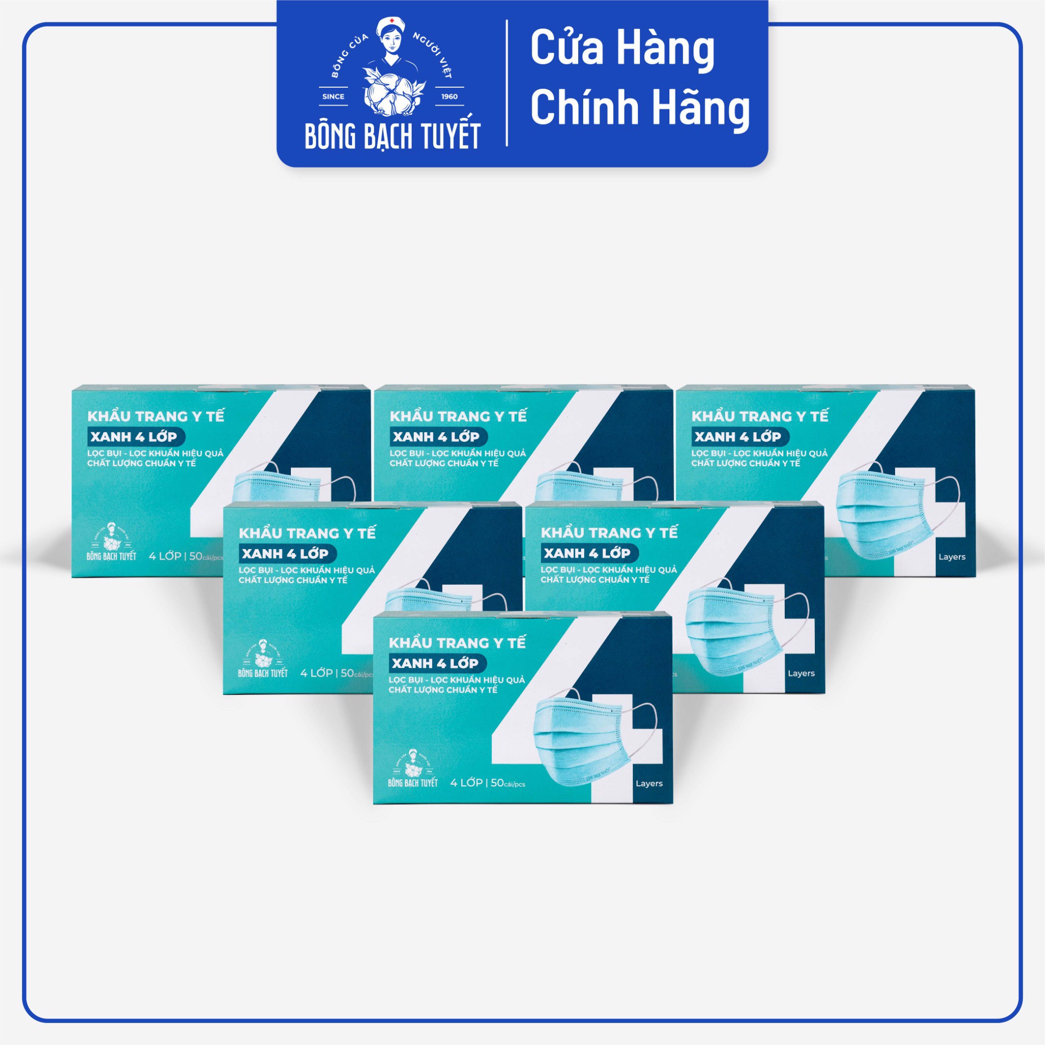 Combo mua 5 hộp khẩu trang tặng 1 hộp màu xanh 4 lớp. bông bạch tuyết.