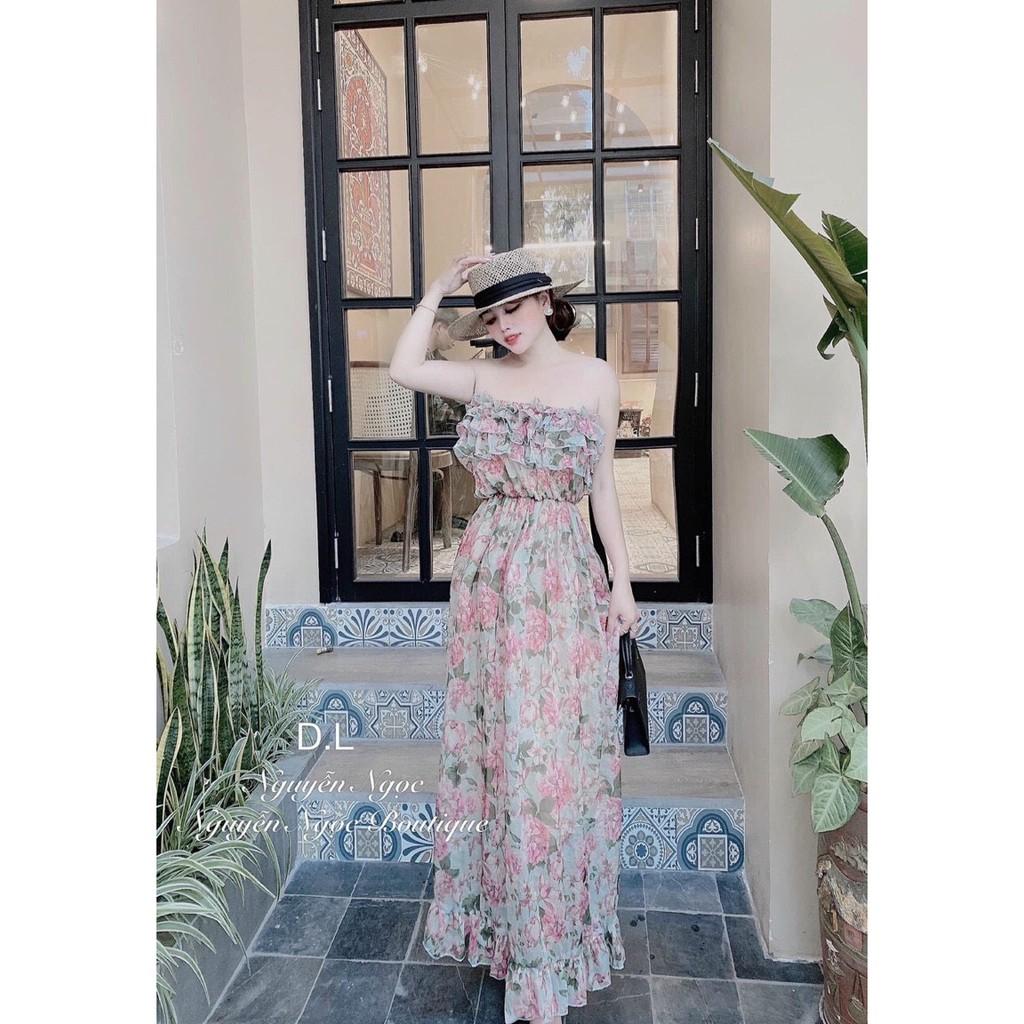 Đầm maxi hoa cúp ngực bèo