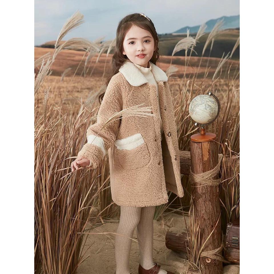 ÁO KHOÁC DẠ LÔNG XÙ CỔ TRẮNG CHO BÉ