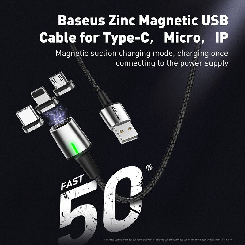 Bộ cáp từ 3 đầu Baseus Zinc Magnetic Series 2 Cable Kit (Lightning/ Type C/ Micro Magnetic Connetor + USB Cable) - Hàng chính hãng