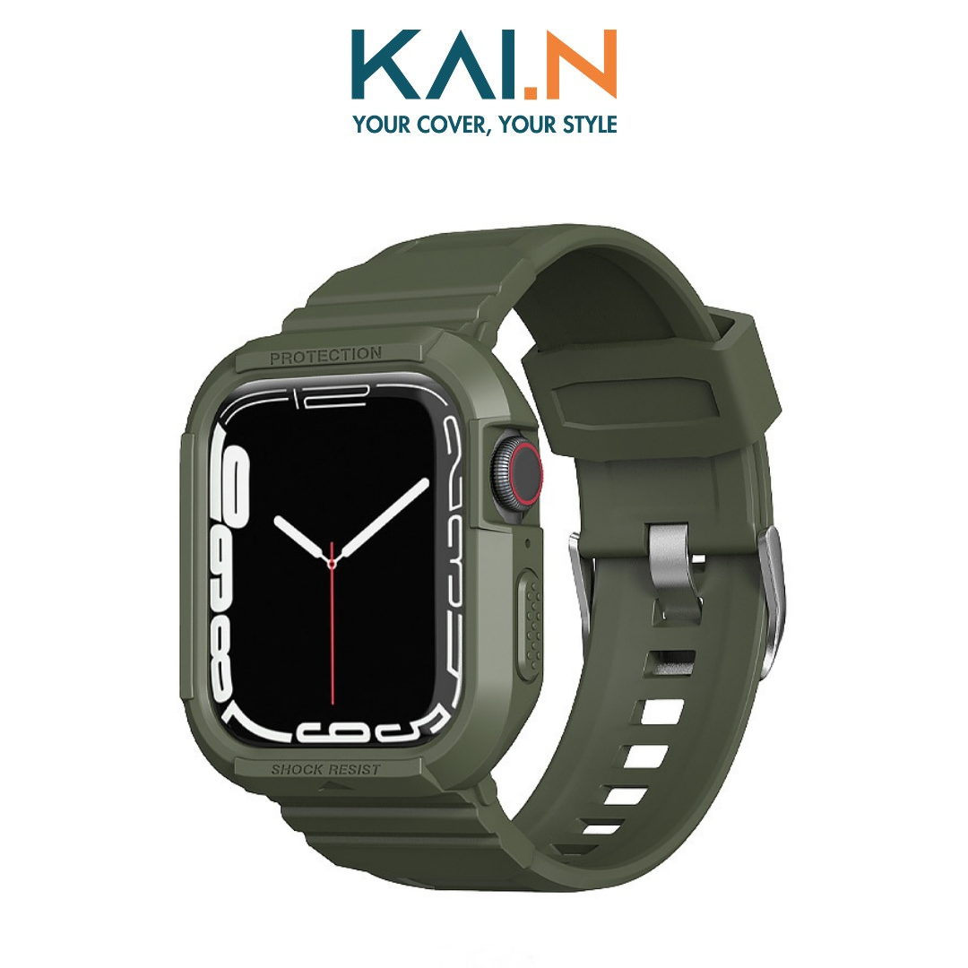 Dây Đeo Kèm Ốp Dành Cho Apple Watch Kai.n Elegant Shock Proff - Hàng Chính Hãng - 4244Mm - Alpine Green