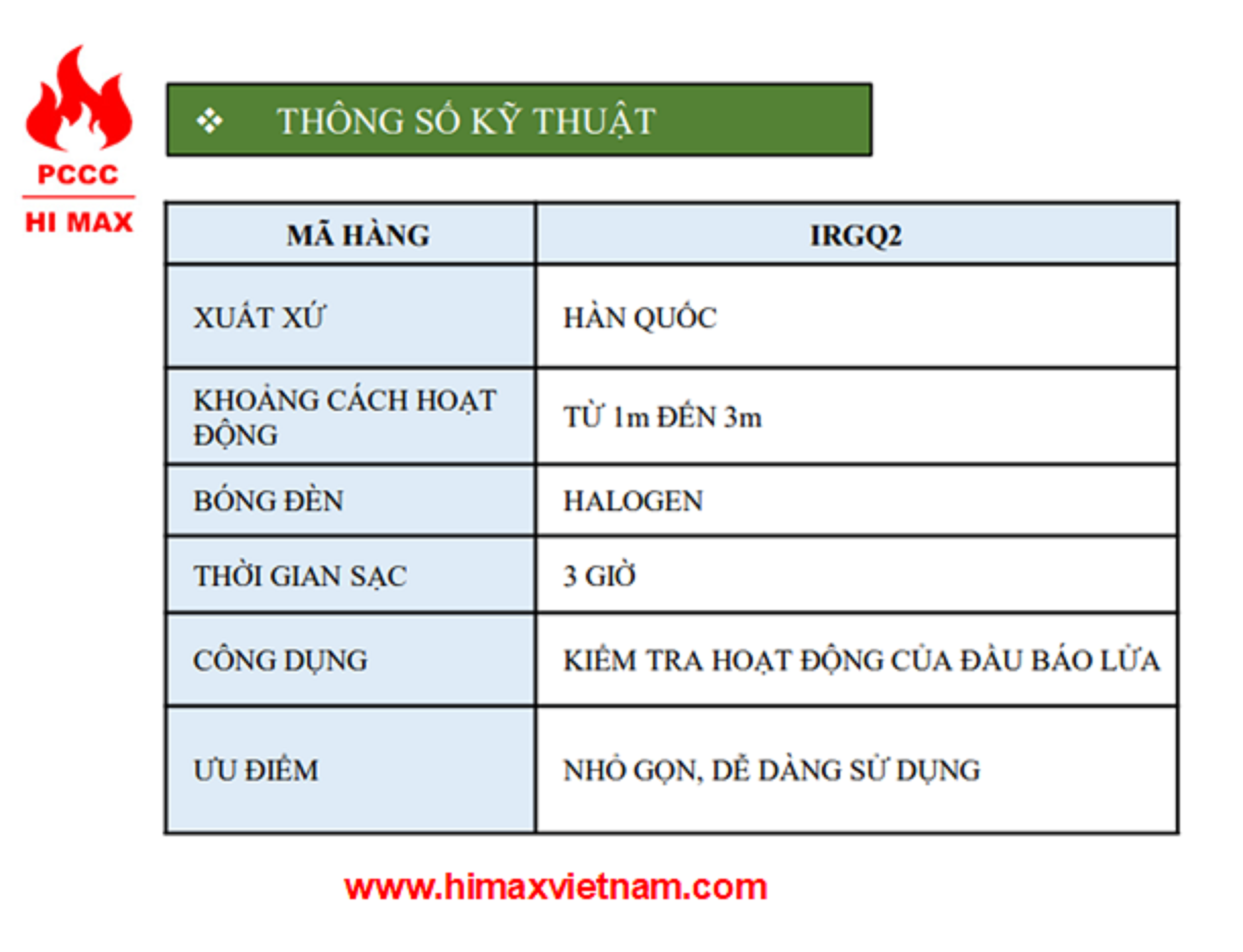 Thiết bị kiểm tra đầu báo lửa hi max IRGQ2