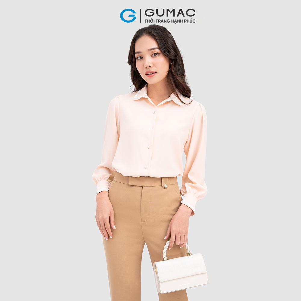 Áo sơ mi nữ GUMAC AC10075 tay dài phối viền ren