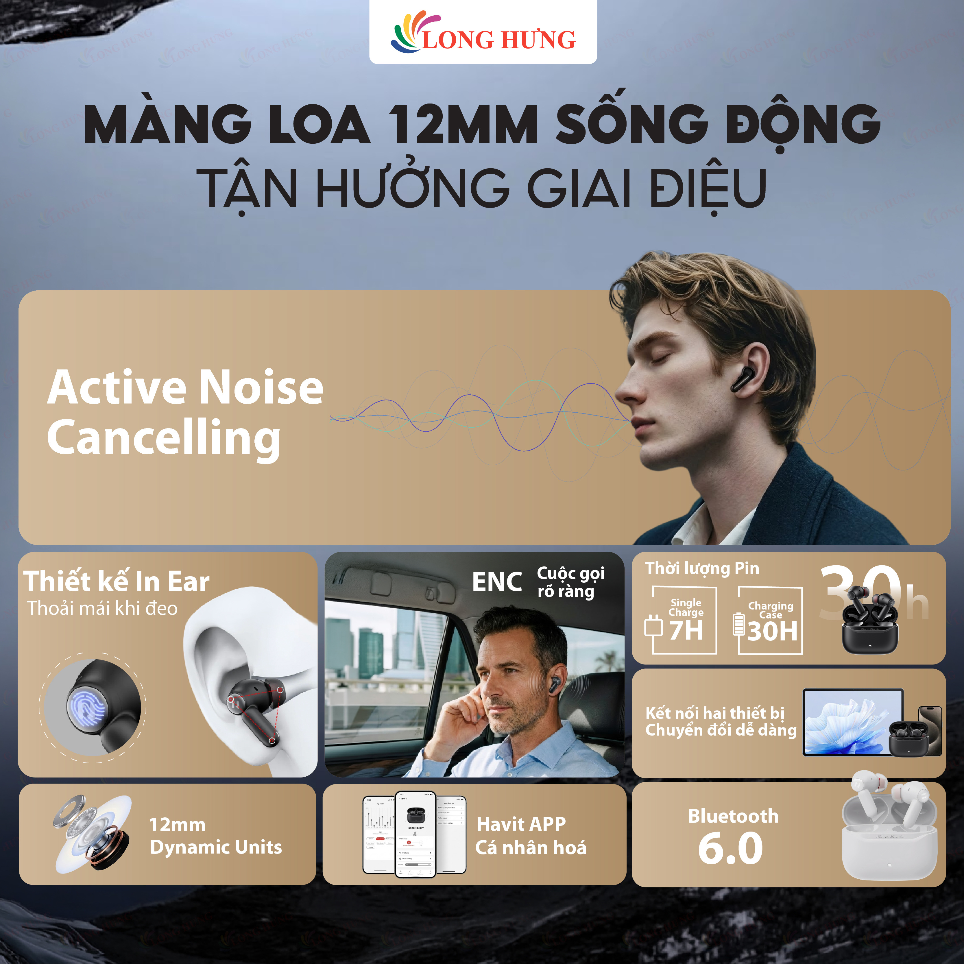 Tai nghe Bluetooth True Wireless Havit Space NC01T TW991 Pro - Hàng chính hãng