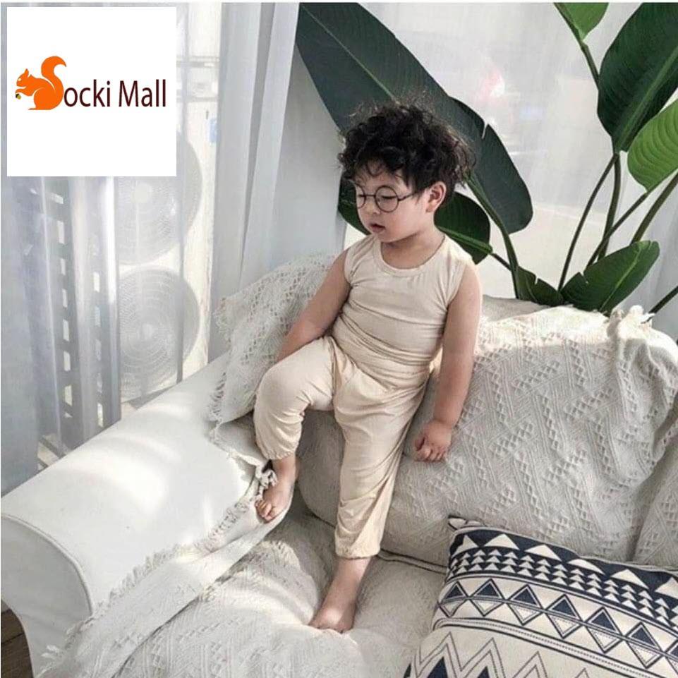Thời trang trẻ em - Đồ bộ quần áo thun bé trai, bé gái, ba lỗ trơn, chất cotton mát mẻ