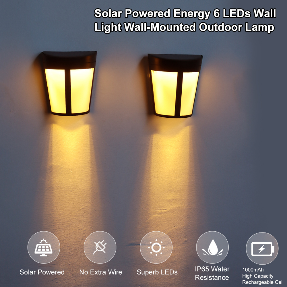 Đèn LED năng lượng mặt trời 6 LEDS treo tường ngoài trời có khả năng điều khiển ánh sáng, chống nước IP65 tích hợp