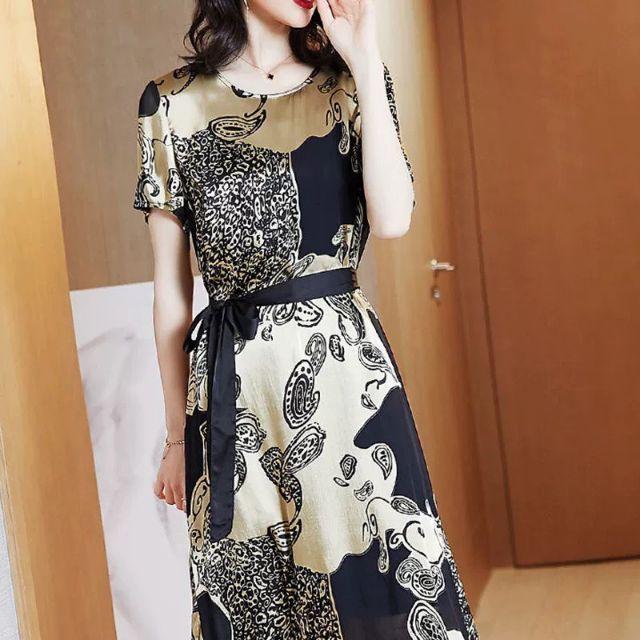 ĐẦM LỤA HOẠ TIẾT CỘT EO CAO CẤP