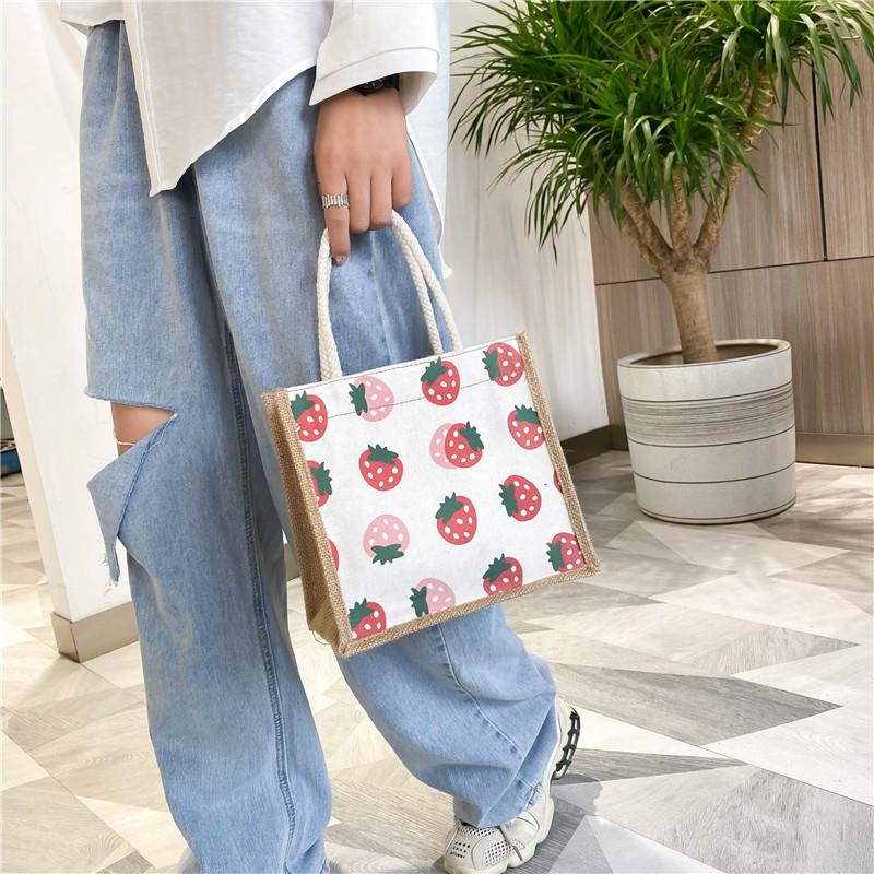 Fashion Personalized Patterns Canvas Bag Women's Bag Portable Lunch Bag Handbag Cute Hand Carrying Lunch Box Bag
