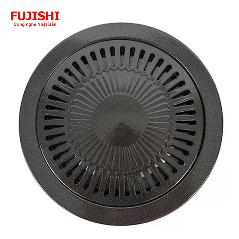 Vỉ nướng tráng men chống dính 30cm Fujishi, Có khay hứng dầu mỡ - Hàng chính hãng