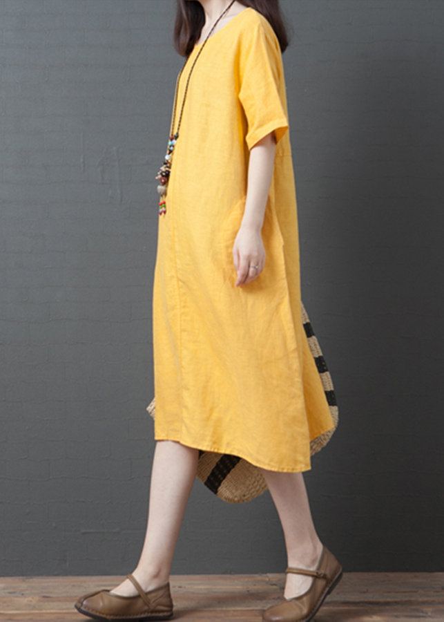 Đầm suông form rộng 2 túi sườn, thích hợp mùa hè, thời trang trẻ, phong cách Hàn Quốc (Vàng)
