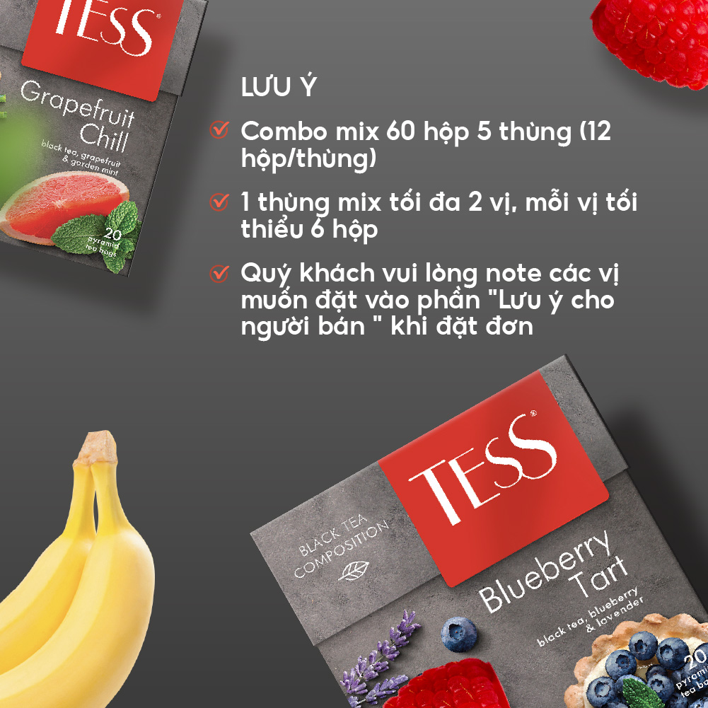 Combo 12 hộp Trà xanh Tess Daiquiry Breeze vị gừng và thanh long 20 gói/hộp