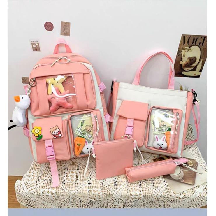 Combo balo 4 món thời trang ulzzang, Set balo 4 món đi học, balo 4 món- phối MiCa YiFang Shop MunNINii