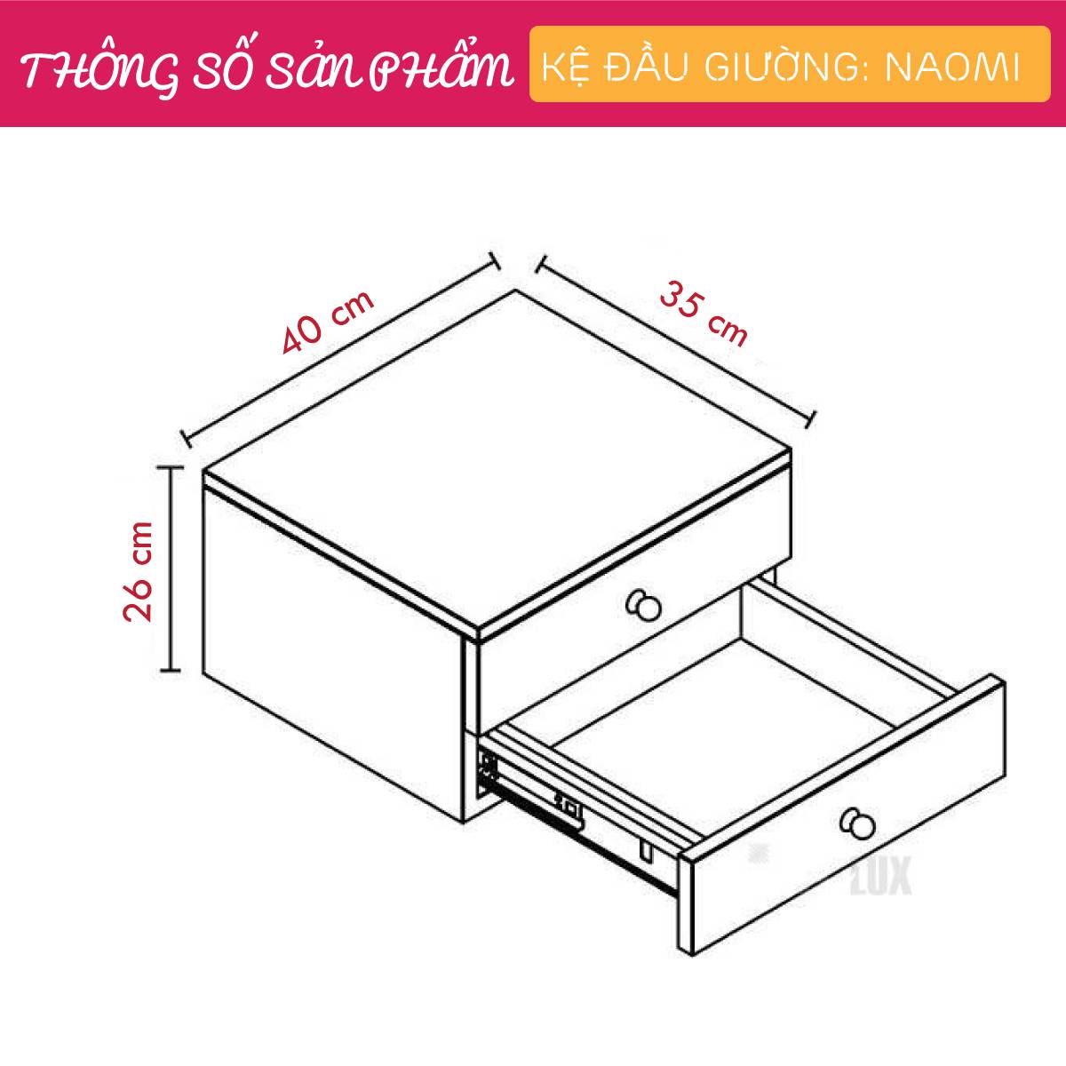 Tủ gỗ đầu giường hiện đại SMLIFE Naomi | Gỗ MDF dày 17mm chống ẩm | D40xR35xC26cm