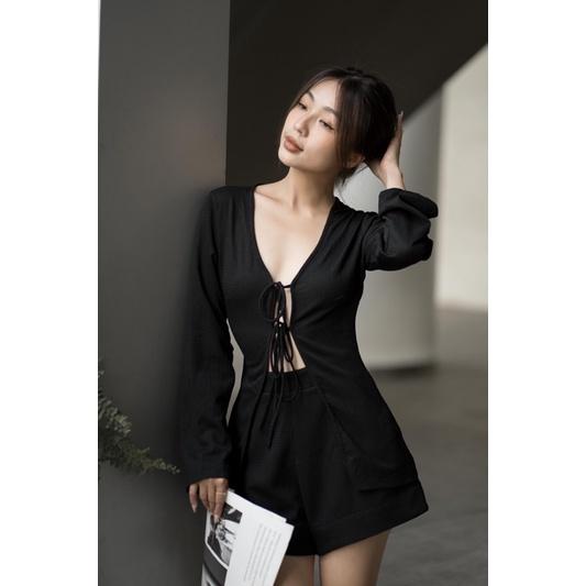 Set quần ngắn áo tay dài thắt nơ sexy