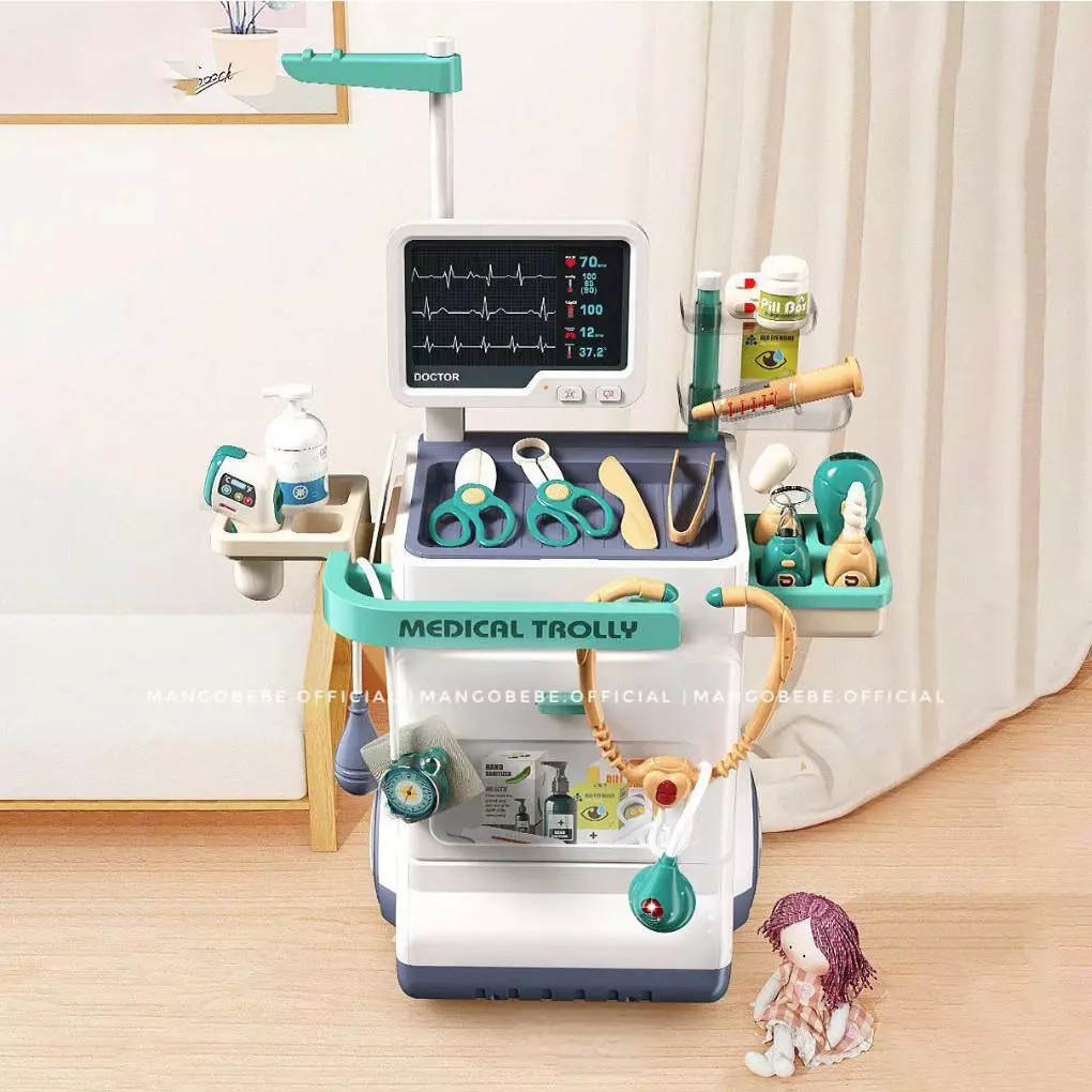 Đồ Chơi Bác Sĩ Cao Cấp, Đồ Chơi Đóng Vai Bác Sĩ Có Kệ  Đẩy Khám Bệnh Di Động