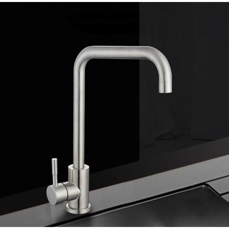 Vòi rửa chén Nóng Lạnh kiểu vuông ống lớn phi 24 gắn chậu INOX SUS 304 Cao cấp HPN-RC07 Tặng kèm cặp dây cấp nóng lạnh