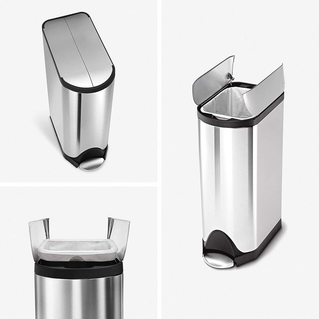 Thùng Rác SimpleHuman Mở 2 Cánh, Dung Tích 10L, Thùng Rác Để Trong Bếp, Trong Nhà, Chất Liệu Inox, Chống Bám Vân Tay