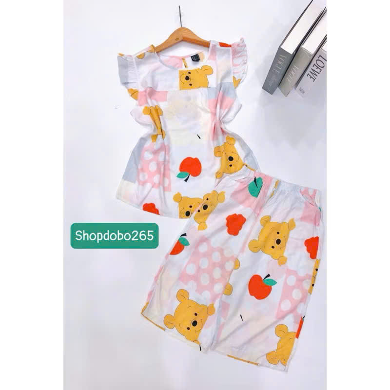 Đồ bộ nữ,đồ ngủ mặc nhà lửng tay cánh tiên vải lanh mềm,mát BL 169 hoạ tiết dễ thương size 45-70kg