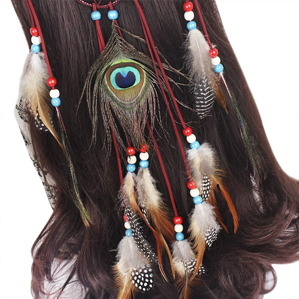 Băng đô lông vũ Ấn Độ, Chuỗi tóc tua rua Boho Mũ trùm đầu Dream Catcher
