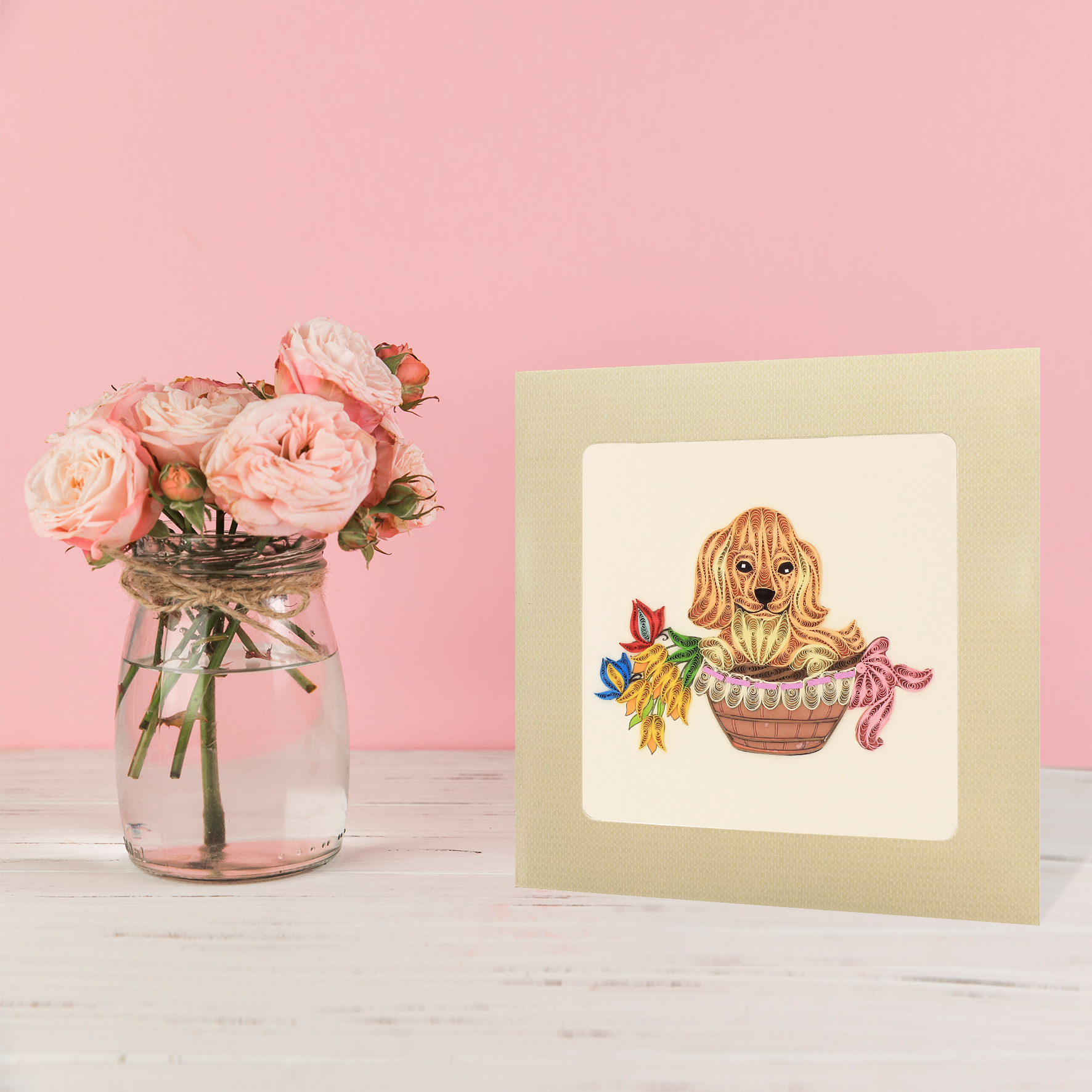 Thiệp Handmade - Thiệp Cún cưng nghệ thuật giấy xoắn - Tặng Kèm Khung Giấy Để Bàn - Thiệp chúc mừng sinh nhật, kỷ niệm, tình yêu, cảm ơn...