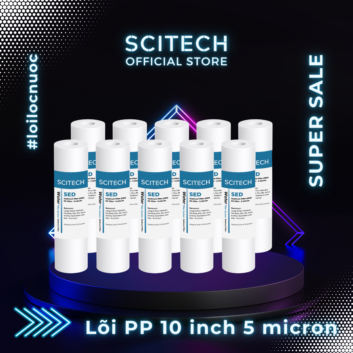 Combo 10 lõi lọc PP 10 inch 5 micron - Lõi số 1 máy lọc nước Nano/UF/RO, bộ lọc thô - Hàng chính hãng