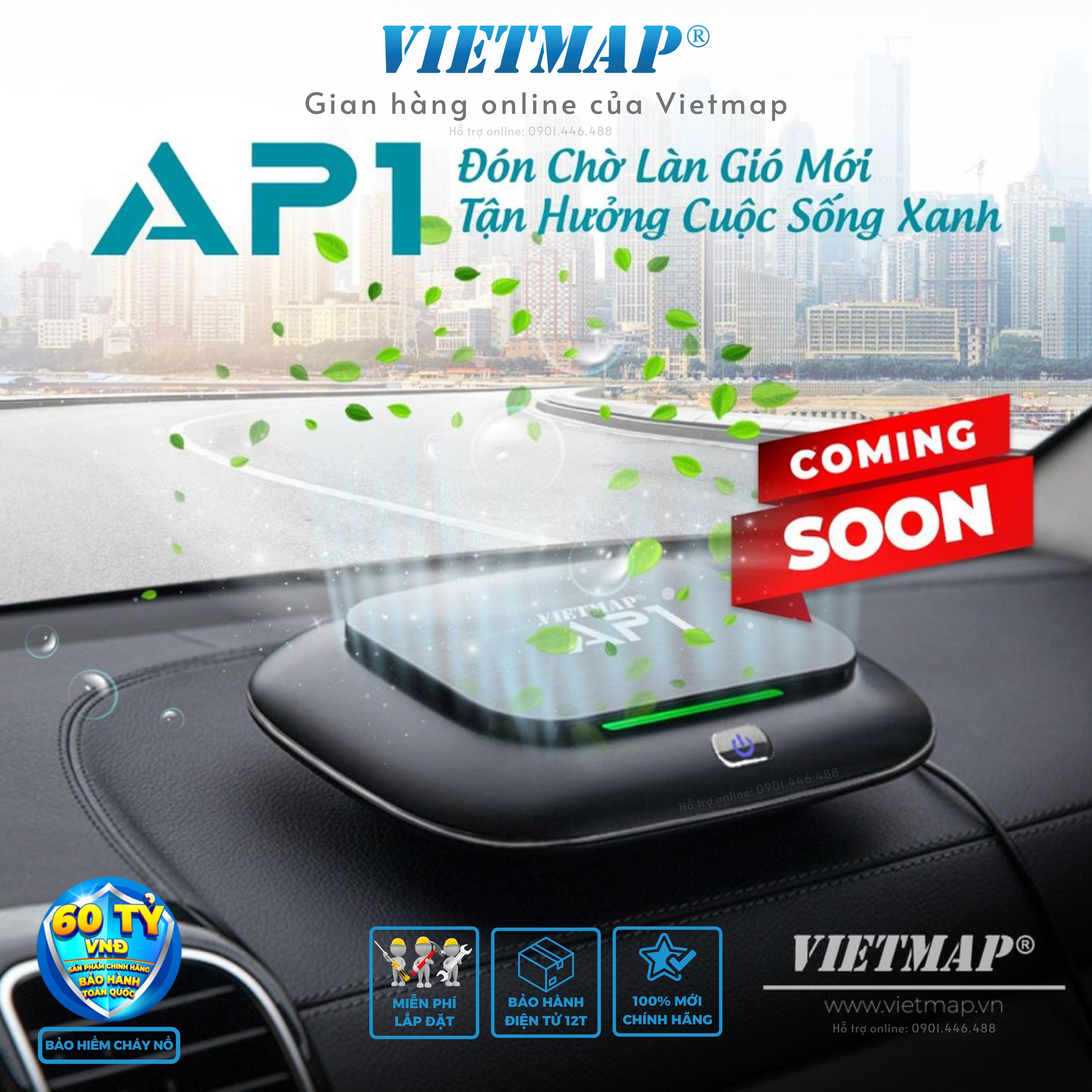 Vietmap AP1 Máy lọc Không khí ô tô - Khử mùi iON -Diệt khuẩn- Lọc bụi PM2.5 - Tận hưởng cuộc sống xanh - Hàng Chính Hãng