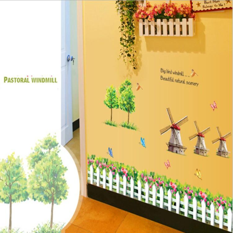 Decal trang trí tường - Hàng rào tỉ muội Cối Xay gió 02