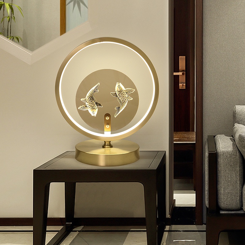 Đèn LED để bàn trang trí Vượng Khí phòng khách mạ Vàng Đồng kiểu hiện đại