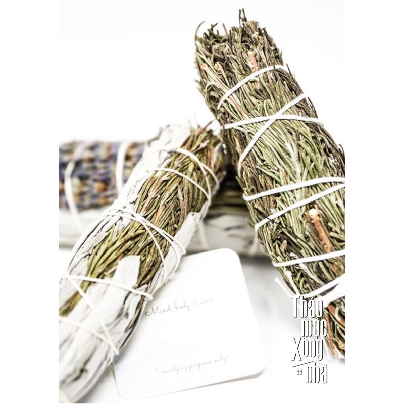 Bó lá xô thơm và hương thảo xông thơm nhà cửa white sage _ rosemary smudge