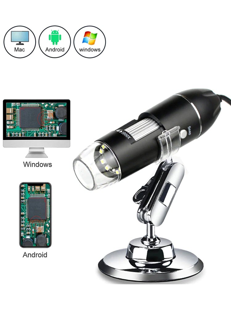 Bản Nâng Cấp - Kính Hiển Vi Điện Tử Cầm Tay Zoom 1000x 8 Đèn Led 3 Trong 1 USB/TypeC/Micro USB Camera Nội Soi HD. 3 In 1 New Portable HD 1000X 2MP Zoom Microscope 8 LED Micro USB Type-c Digital Handheld Magnifier Endoscope Camera