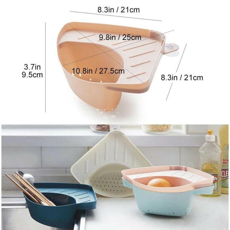 Triangle Sink Drain Basket Sucker Organizer Corner Kitchen Storage Rack Drainers