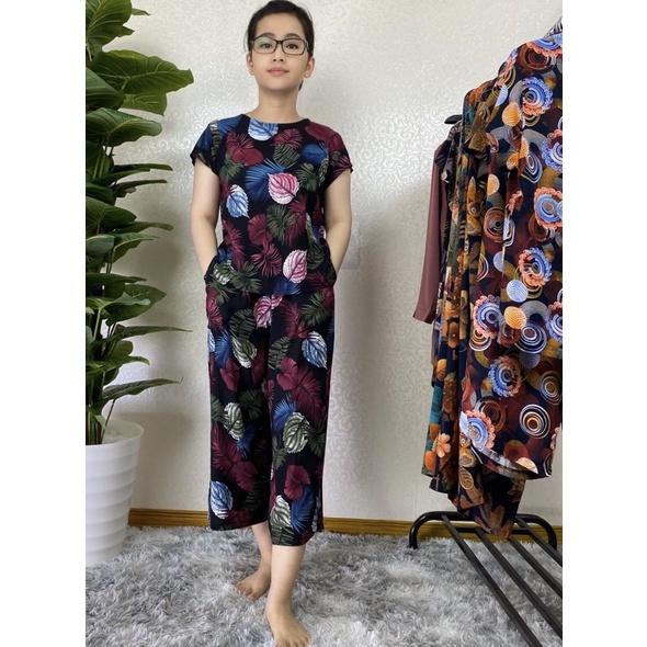 Bộ mặc nhà trung niên, lanh nhung lửng cao cấp