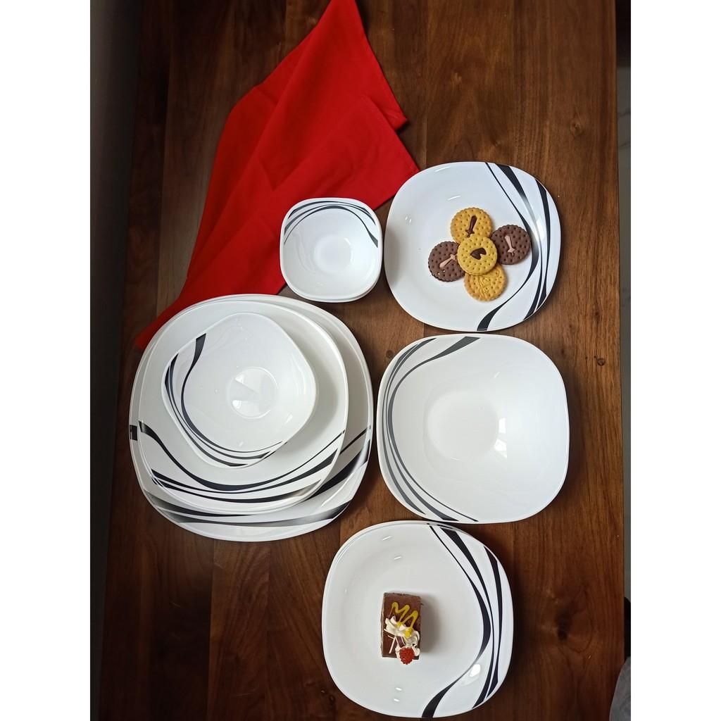 Bộ chén đĩa thủy tinh vuông Midnight 14 món